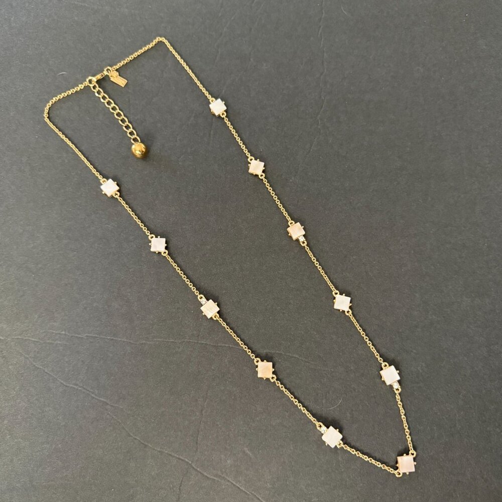 Kate Spade Gold-Tone Mother Of Pearl Necklace Crystal Accents Adjustable Chain - Picture 2 of 16